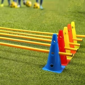 Cone Hurdle Set – 8 pcs x 15" Training Cones with Holes + 4 pcs x Agility Poles